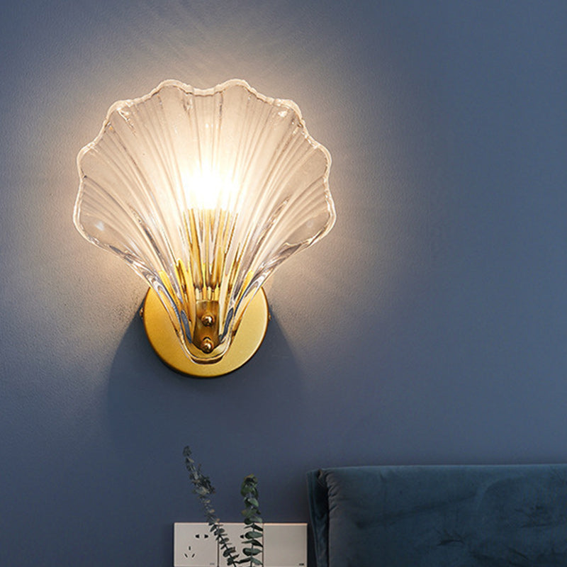 Modern Eclectic Shell Iron Glass 1-Light Wall Sconce Lamp For Bedroom