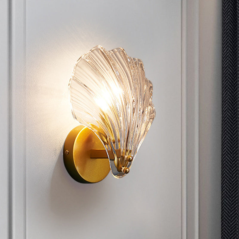 Modern Eclectic Shell Iron Glass 1-Light Wall Sconce Lamp For Bedroom