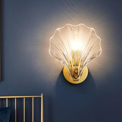 Modern Eclectic Shell Iron Glass 1-Light Wall Sconce Lamp For Bedroom