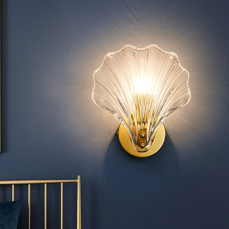 Modern Eclectic Shell Iron Glass 1-Light Wall Sconce Lamp For Bedroom