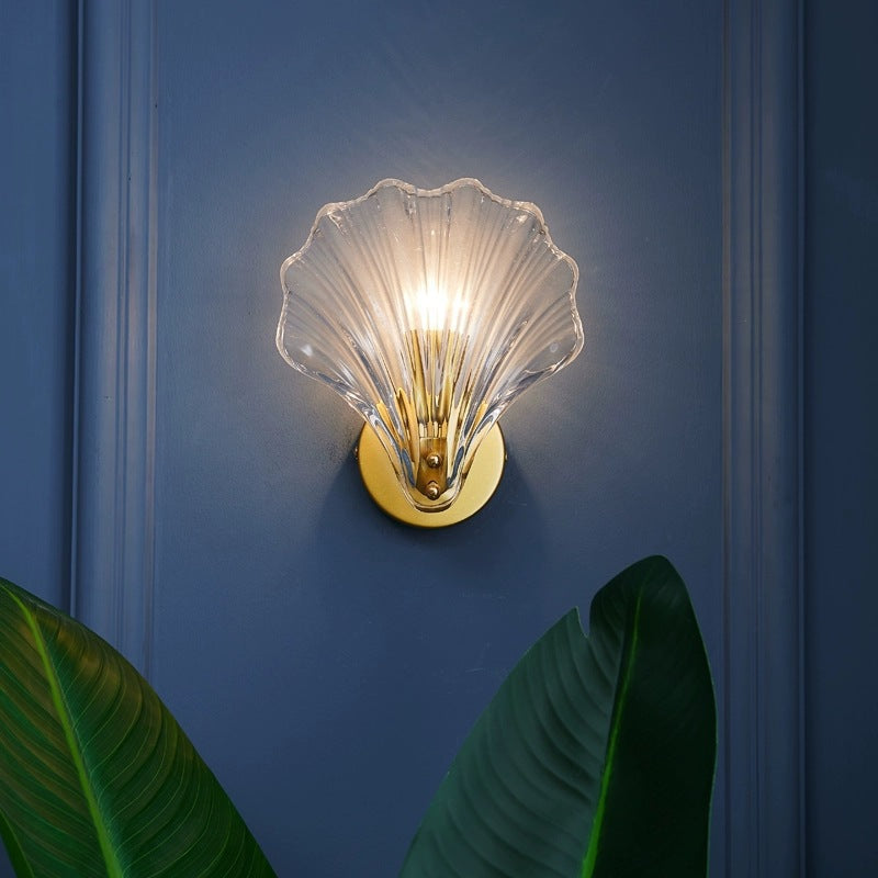 Modern Eclectic Shell Iron Glass 1-Light Wall Sconce Lamp For Bedroom