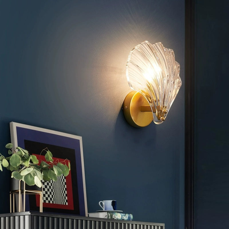 Modern Eclectic Shell Iron Glass 1-Light Wall Sconce Lamp For Bedroom