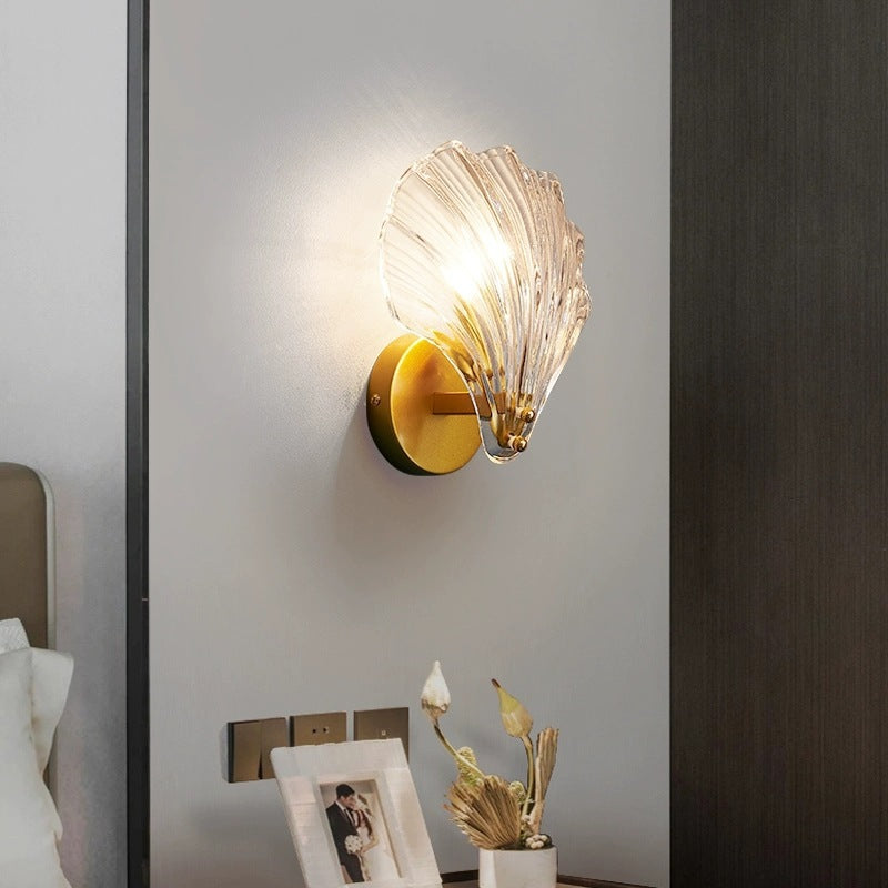 Modern Eclectic Shell Iron Glass 1-Light Wall Sconce Lamp For Bedroom