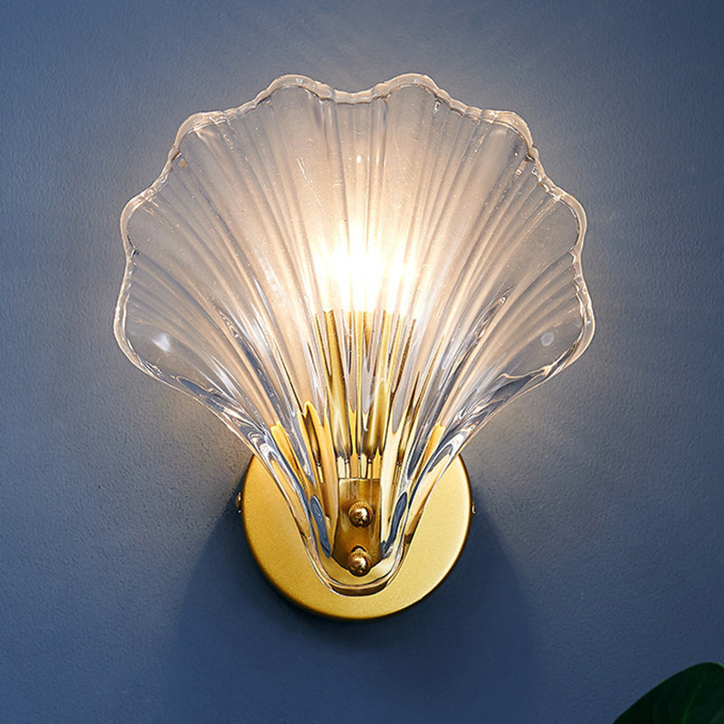 Modern Eclectic Shell Iron Glass 1-Light Wall Sconce Lamp For Bedroom
