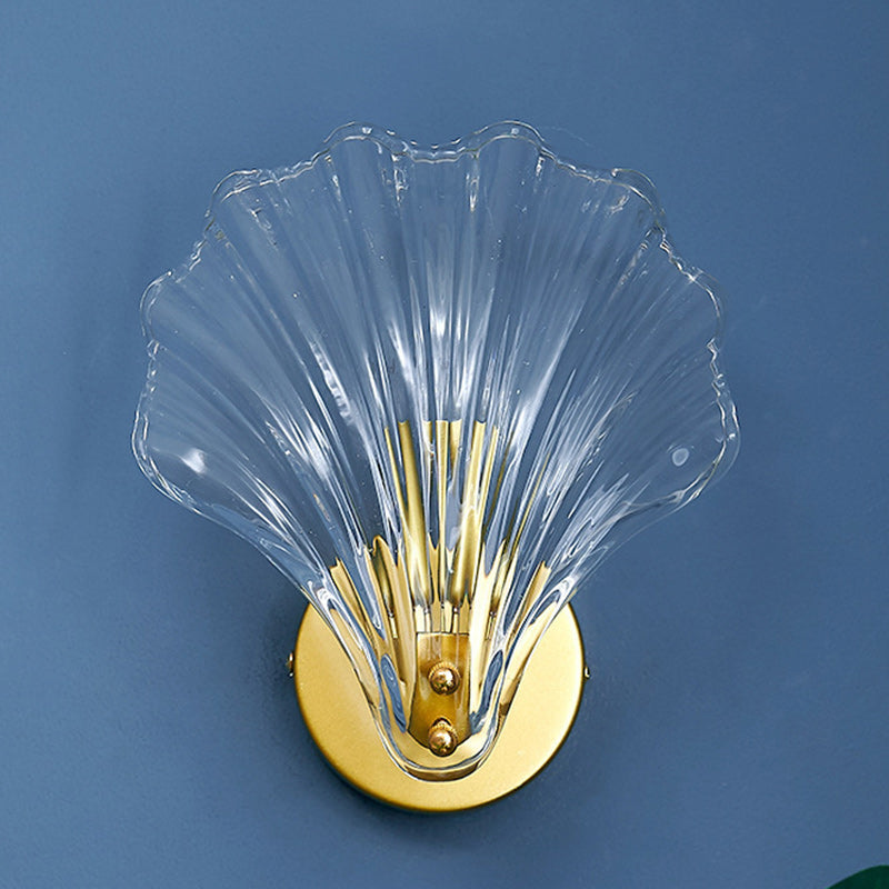 Modern Eclectic Shell Iron Glass 1-Light Wall Sconce Lamp For Bedroom
