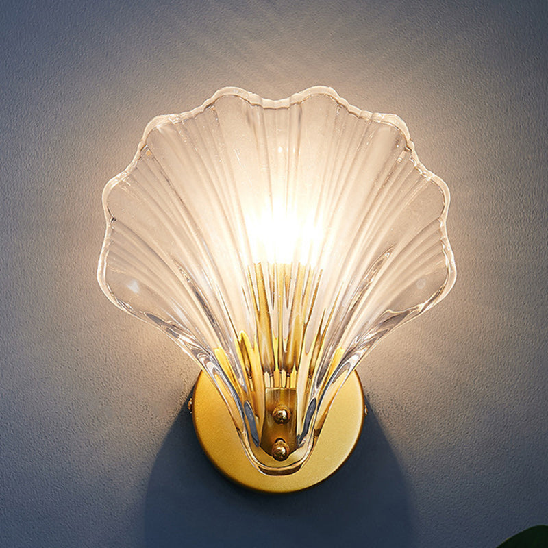 Modern Eclectic Shell Iron Glass 1-Light Wall Sconce Lamp For Bedroom
