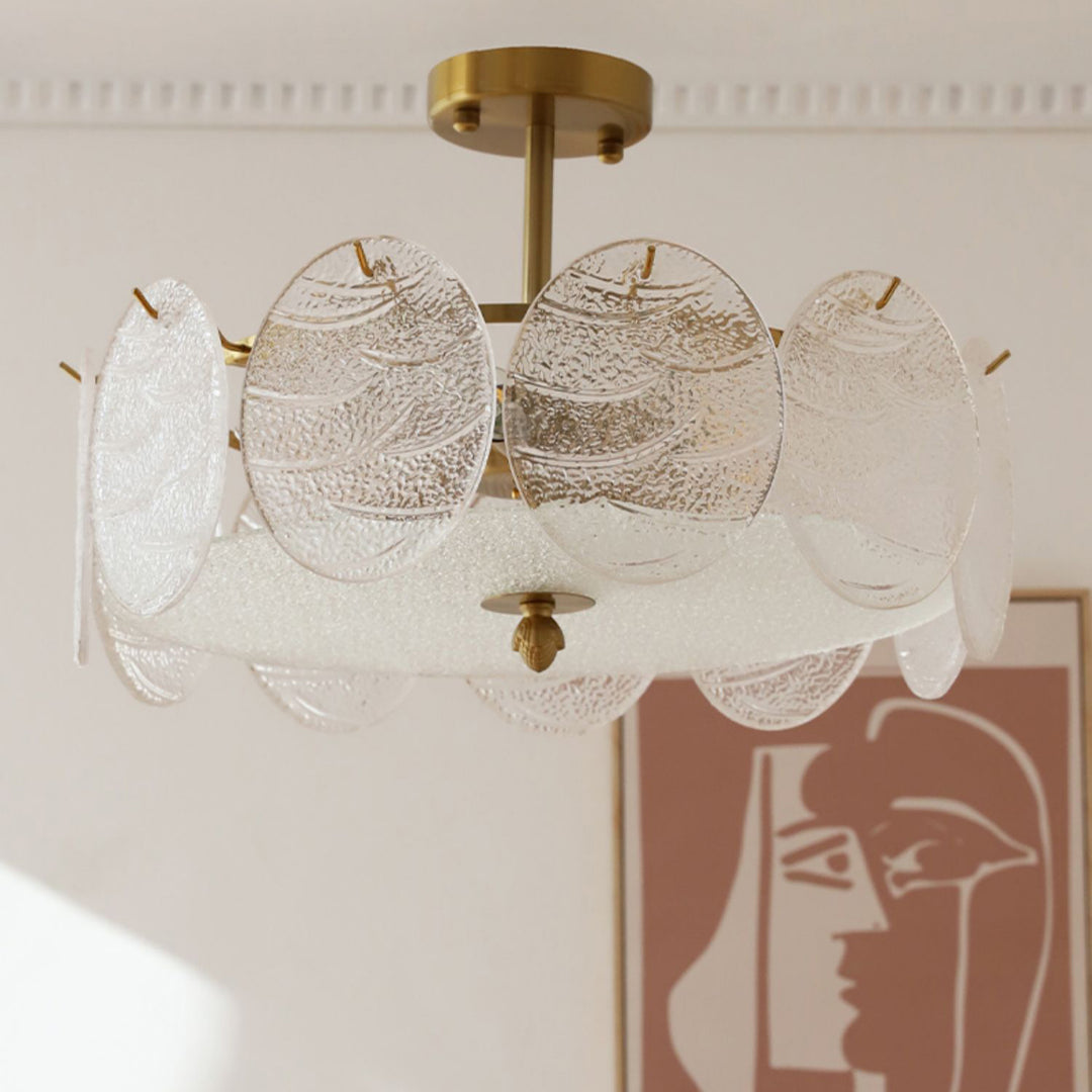 Plafonnier semi-encastré moderne en fer et verre à 6 lumières de style mi-siècle pour salon 