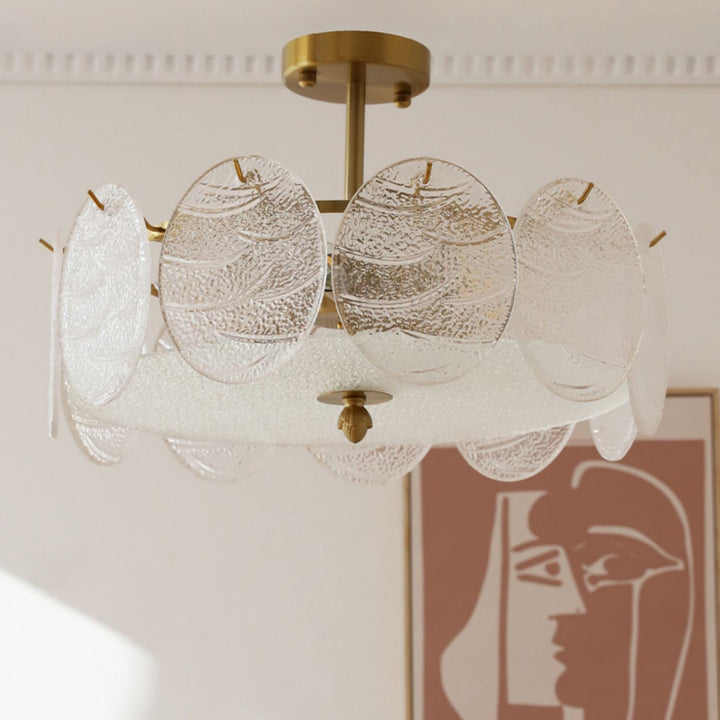 Plafonnier semi-encastré moderne en fer et verre à 6 lumières de style mi-siècle pour salon 