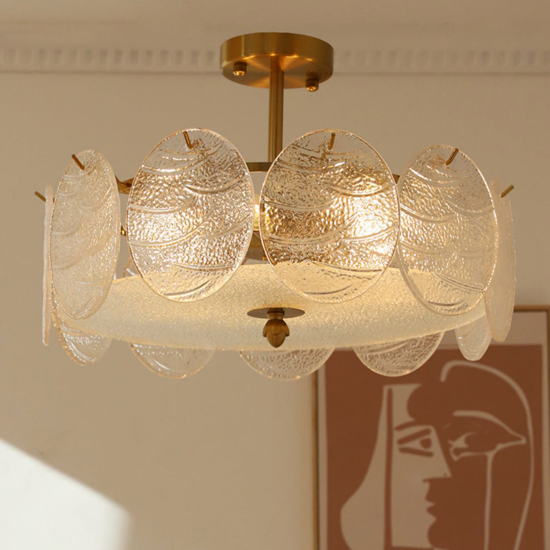 Plafonnier semi-encastré moderne en fer et verre à 6 lumières de style mi-siècle pour salon 