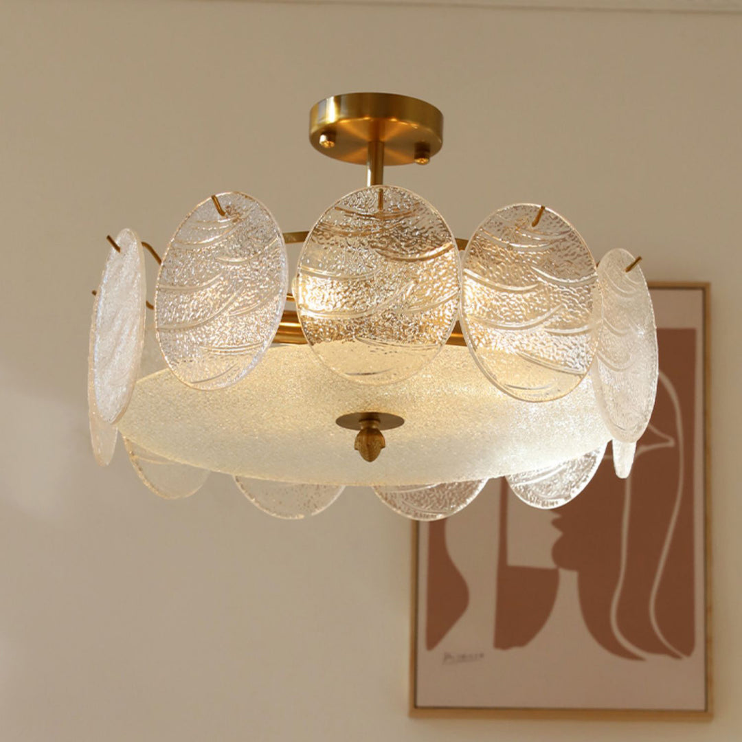 Plafonnier semi-encastré moderne en fer et verre à 6 lumières de style mi-siècle pour salon 