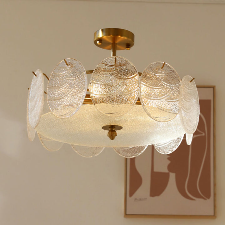 Plafonnier semi-encastré moderne en fer et verre à 6 lumières de style mi-siècle pour salon 