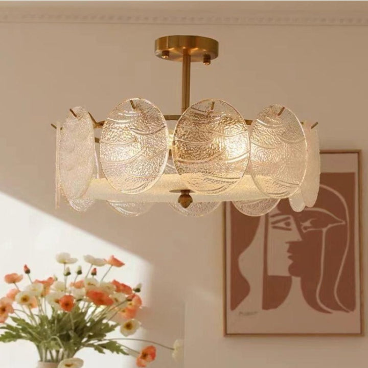 Plafonnier semi-encastré moderne en fer et verre à 6 lumières de style mi-siècle pour salon 