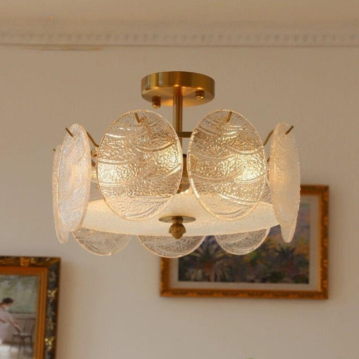Plafonnier semi-encastré moderne en fer et verre à 6 lumières de style mi-siècle pour salon 