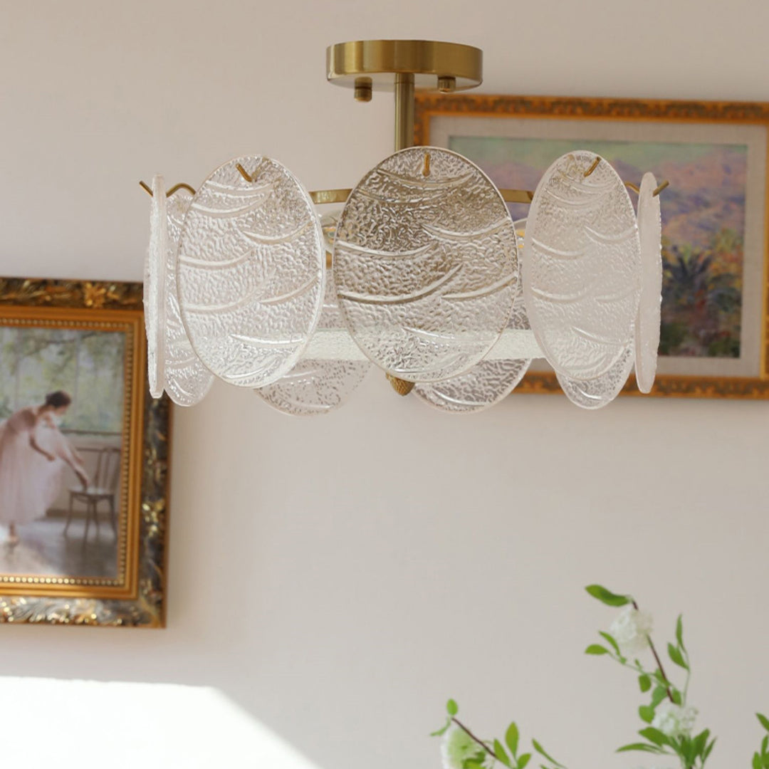Plafonnier semi-encastré moderne en fer et verre à 6 lumières de style mi-siècle pour salon 