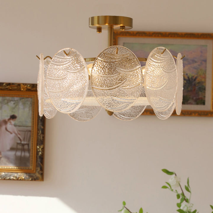 Plafonnier semi-encastré moderne en fer et verre à 6 lumières de style mi-siècle pour salon 