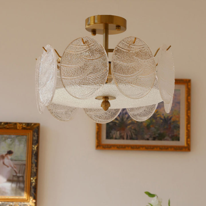 Plafonnier semi-encastré moderne en fer et verre à 6 lumières de style mi-siècle pour salon 