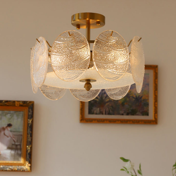 Plafonnier semi-encastré moderne en fer et verre à 6 lumières de style mi-siècle pour salon 