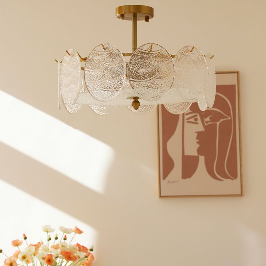 Plafonnier semi-encastré moderne en fer et verre à 6 lumières de style mi-siècle pour salon 