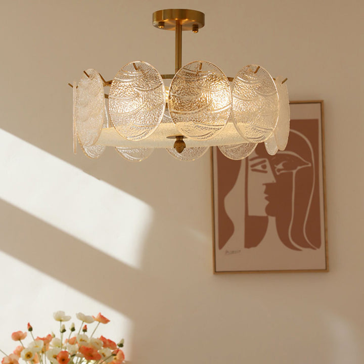Plafonnier semi-encastré moderne en fer et verre à 6 lumières de style mi-siècle pour salon 