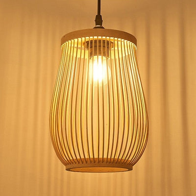 Traditional Chinese Bamboo Cylinder 1-Light Pendant Light For Living Room