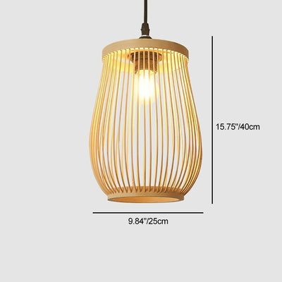 Traditional Chinese Bamboo Cylinder 1-Light Pendant Light For Living Room