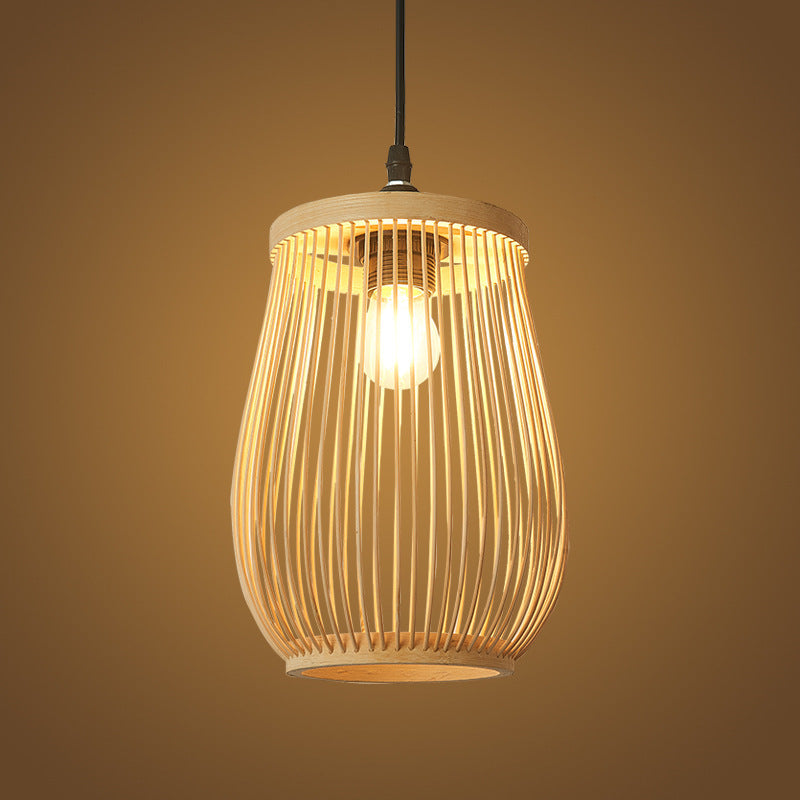 Traditionelle chinesische Bambuszylinder 1-Licht Pendelleuchte für Wohnzimmer 