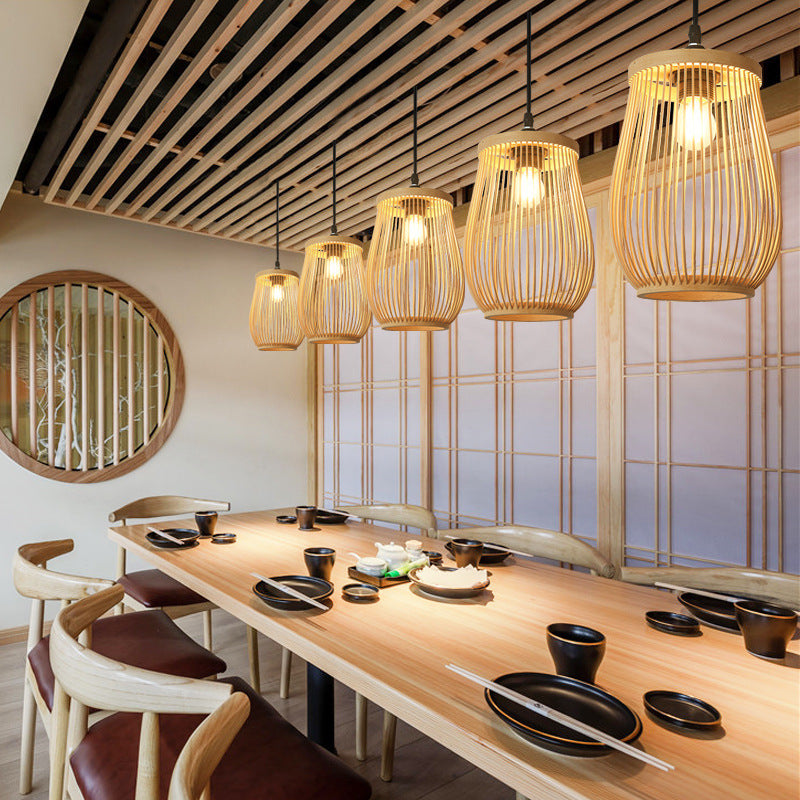 Traditionelle chinesische Bambuszylinder 1-Licht Pendelleuchte für Wohnzimmer 