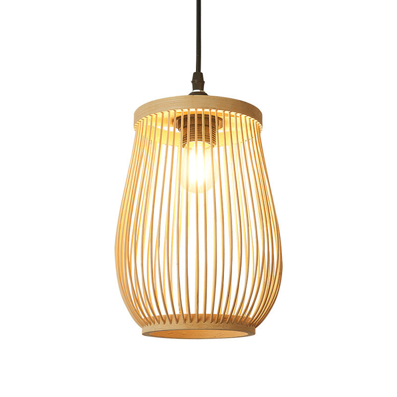 Traditionelle chinesische Bambuszylinder 1-Licht Pendelleuchte für Wohnzimmer 