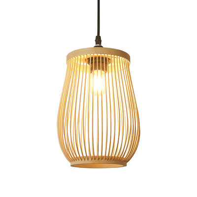 Traditional Chinese Bamboo Cylinder 1-Light Pendant Light For Living Room