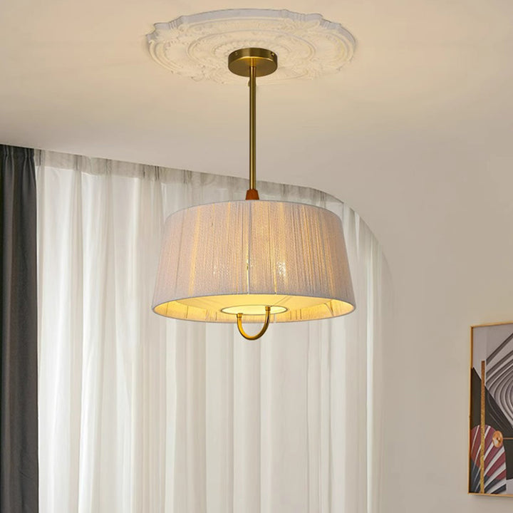 Modern Mid-Century Cylinder Fabric Ash Wood Alloy Hemp Rope Acrylic 3-Light Pendant Light For Living Room