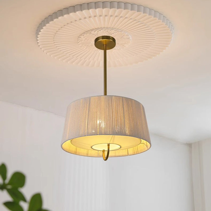Modern Mid-Century Cylinder Fabric Ash Wood Alloy Hemp Rope Acrylic 3-Light Pendant Light For Living Room