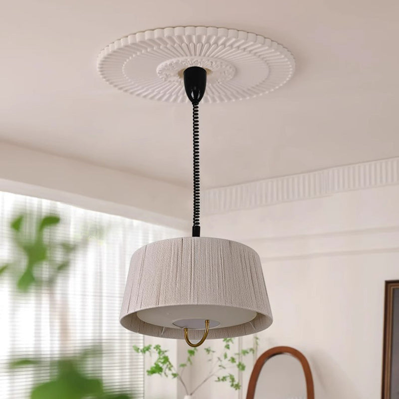 Modern Mid-Century Cylinder Fabric Ash Wood Alloy Hemp Rope Acrylic 3-Light Pendant Light For Living Room
