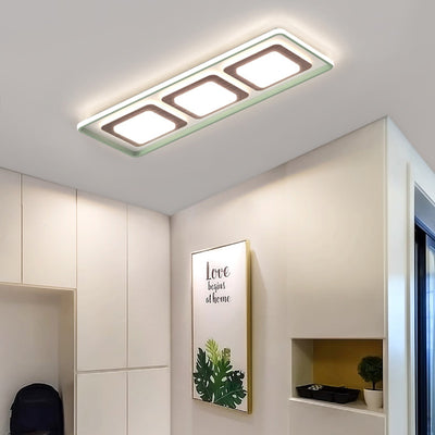 Contemporary Coastal Rectangular Wood Acrylic LED Flush Mount Ceiling Light For Living Room