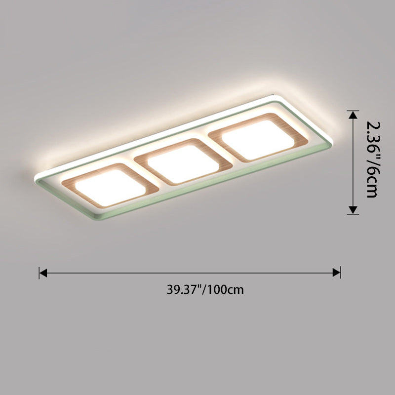 Contemporary Coastal Rectangular Wood Acrylic LED Flush Mount Ceiling Light For Living Room