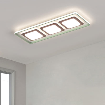 Contemporary Coastal Rectangular Wood Acrylic LED Flush Mount Ceiling Light For Living Room