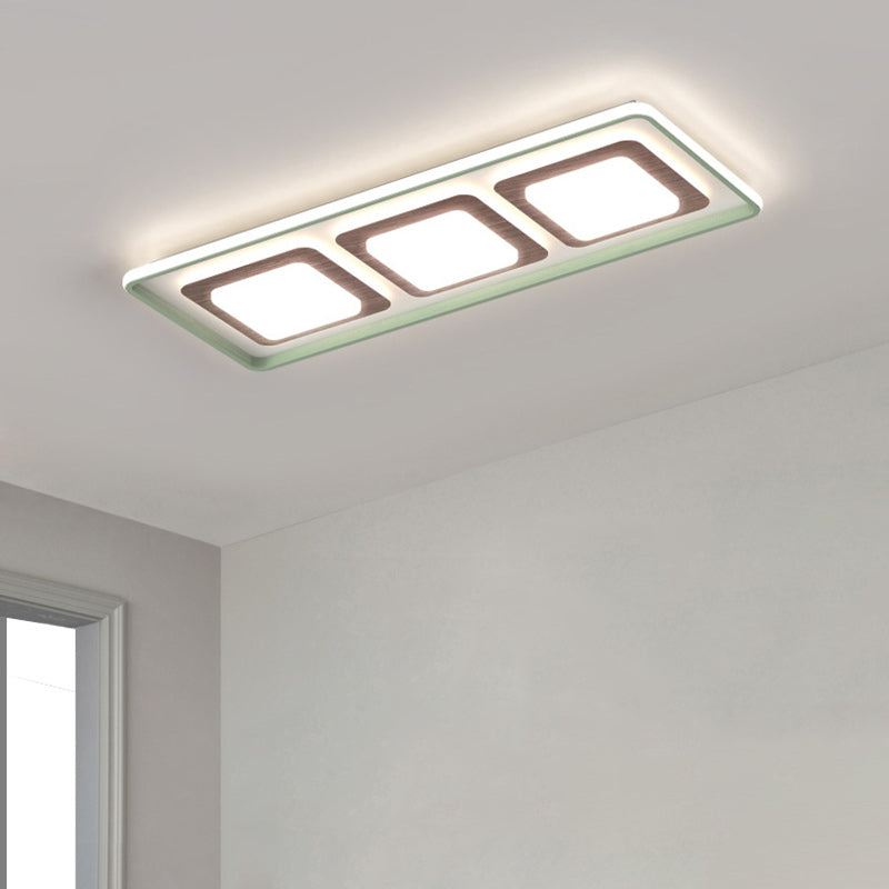 Contemporary Coastal Rectangular Wood Acrylic LED Flush Mount Ceiling Light For Living Room