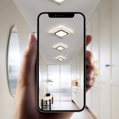 Contemporary Coastal Rectangular Wood Acrylic LED Flush Mount Ceiling Light For Living Room