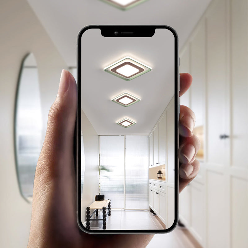 Contemporary Coastal Rectangular Wood Acrylic LED Flush Mount Ceiling Light For Living Room