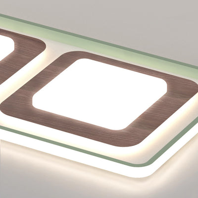 Contemporary Coastal Rectangular Wood Acrylic LED Flush Mount Ceiling Light For Living Room