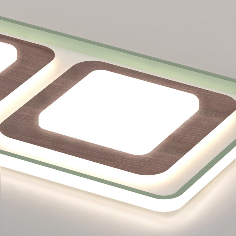 Contemporary Coastal Rectangular Wood Acrylic LED Flush Mount Ceiling Light For Living Room