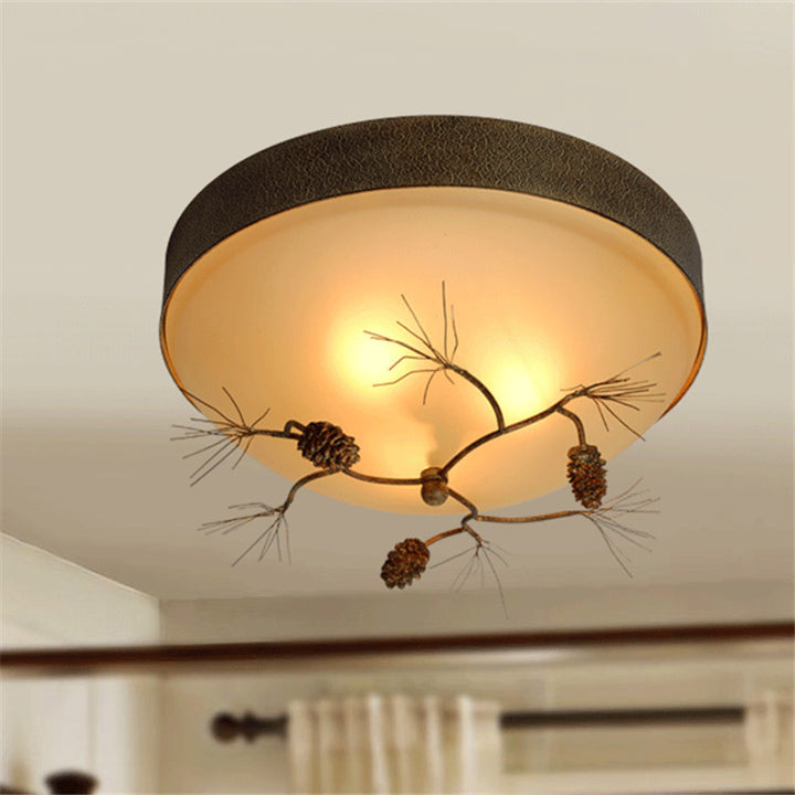 Traditionelle Bauernhaus-Kieferzapfen-Zylinder-Metall-Glas 2/3 Licht Deckenleuchte für Wohnzimmer 
