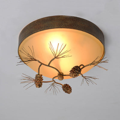 Traditional Farmhouse Pine Cone Cylinder Metal Glass 2/3 Light Flush Mount Ceiling Light For Living Room