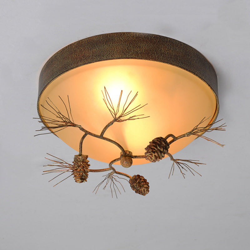 Traditional Farmhouse Pine Cone Cylinder Metal Glass 2/3 Light Flush Mount Ceiling Light For Living Room