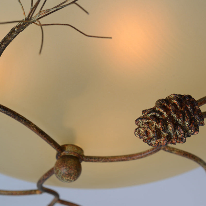 Traditional Farmhouse Pine Cone Cylinder Metal Glass 2/3 Light Flush Mount Ceiling Light For Living Room
