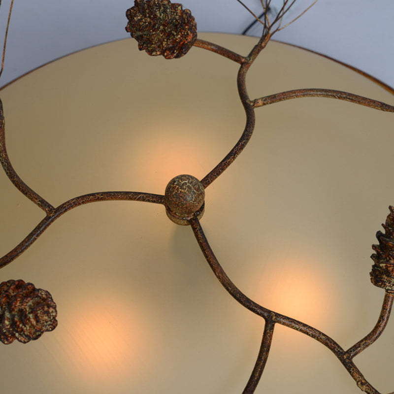 Traditional Farmhouse Pine Cone Cylinder Metal Glass 2/3 Light Flush Mount Ceiling Light For Living Room