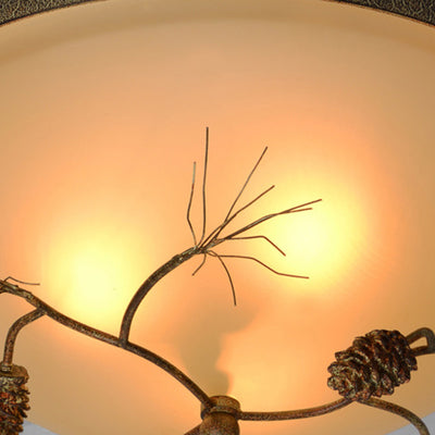 Traditional Farmhouse Pine Cone Cylinder Metal Glass 2/3 Light Flush Mount Ceiling Light For Living Room
