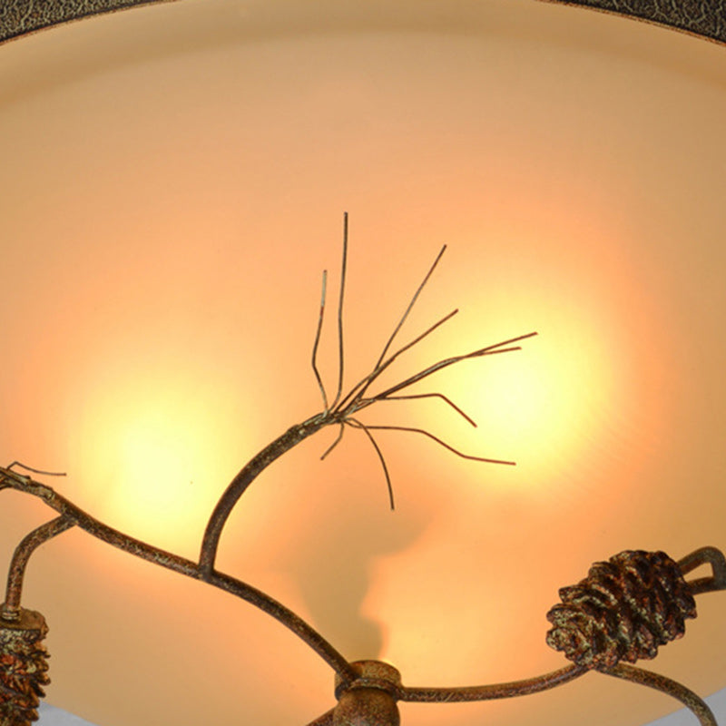 Traditional Farmhouse Pine Cone Cylinder Metal Glass 2/3 Light Flush Mount Ceiling Light For Living Room