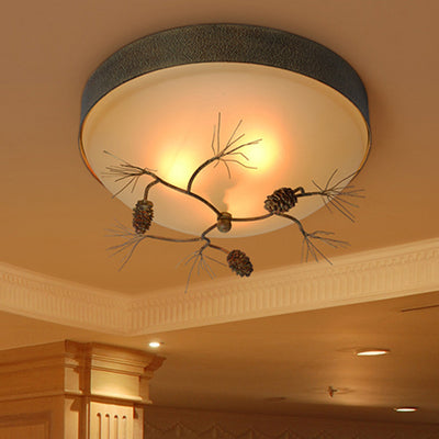 Traditional Farmhouse Pine Cone Cylinder Metal Glass 2/3 Light Flush Mount Ceiling Light For Living Room