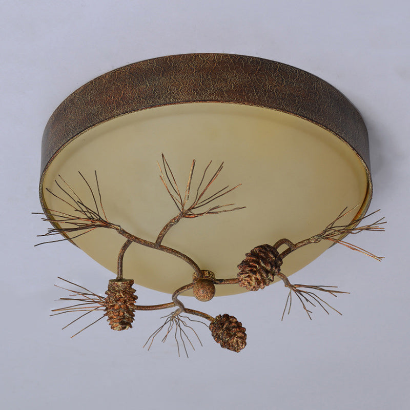 Traditional Farmhouse Pine Cone Cylinder Metal Glass 2/3 Light Flush Mount Ceiling Light For Living Room