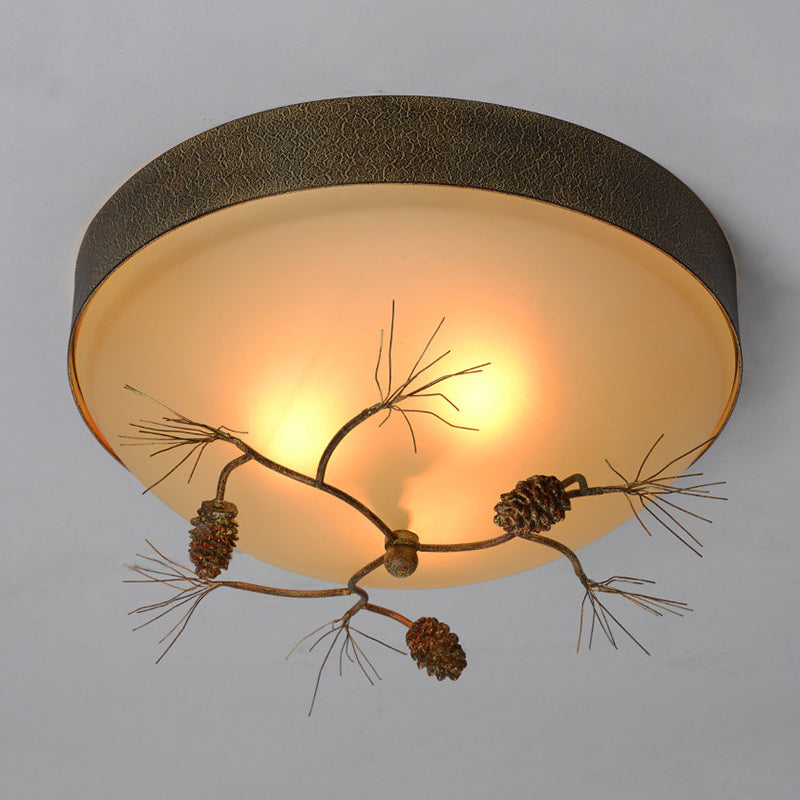 Lustre encastré en métal et verre avec cône de pin de ferme traditionnelle 2/3 lumières pour salon 